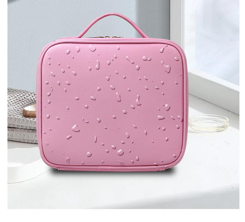 LED Light Cosmetic Case with removable Mirror Large Capacity Fashion PU Leather Travel Makeup bag Brushes EVA bag