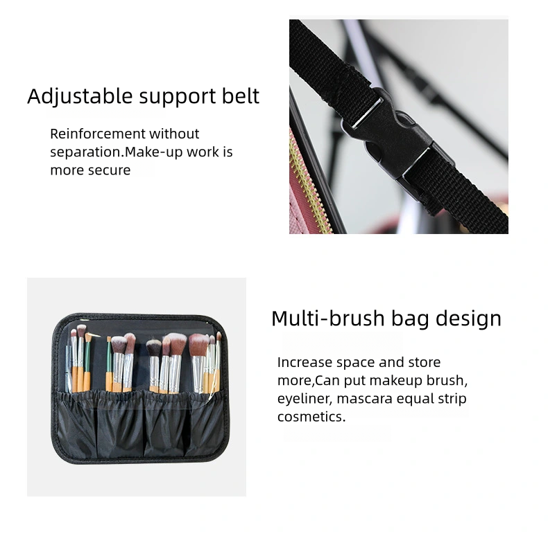 LED Light Cosmetic Case with removable Mirror Large Capacity Fashion PU Leather Travel Makeup bag Brushes EVA bag