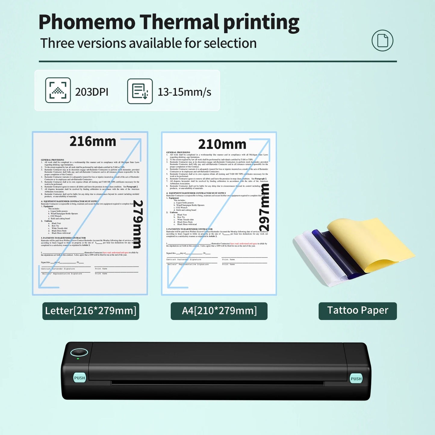 Portable Printer Wireless for Travel, Bluetooth Thermal Printer Support 8.5" X 11" US Letter &Legal, A4 & A5 Thermal Paper, Inkless Printer Compatible with iOS, Android & Laptop for Office, Car & Home (2000 Mah)