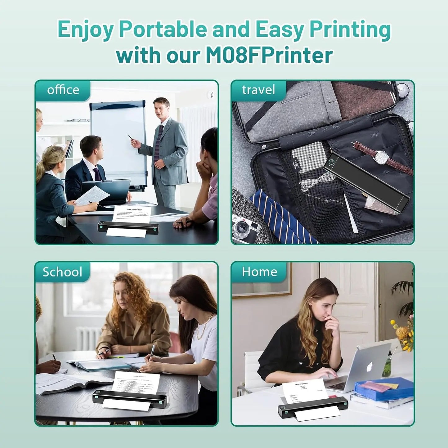 Portable Printer Wireless for Travel, Bluetooth Thermal Printer Support 8.5" X 11" US Letter &Legal, A4 & A5 Thermal Paper, Inkless Printer Compatible with iOS, Android & Laptop for Office, Car & Home (2000 Mah)