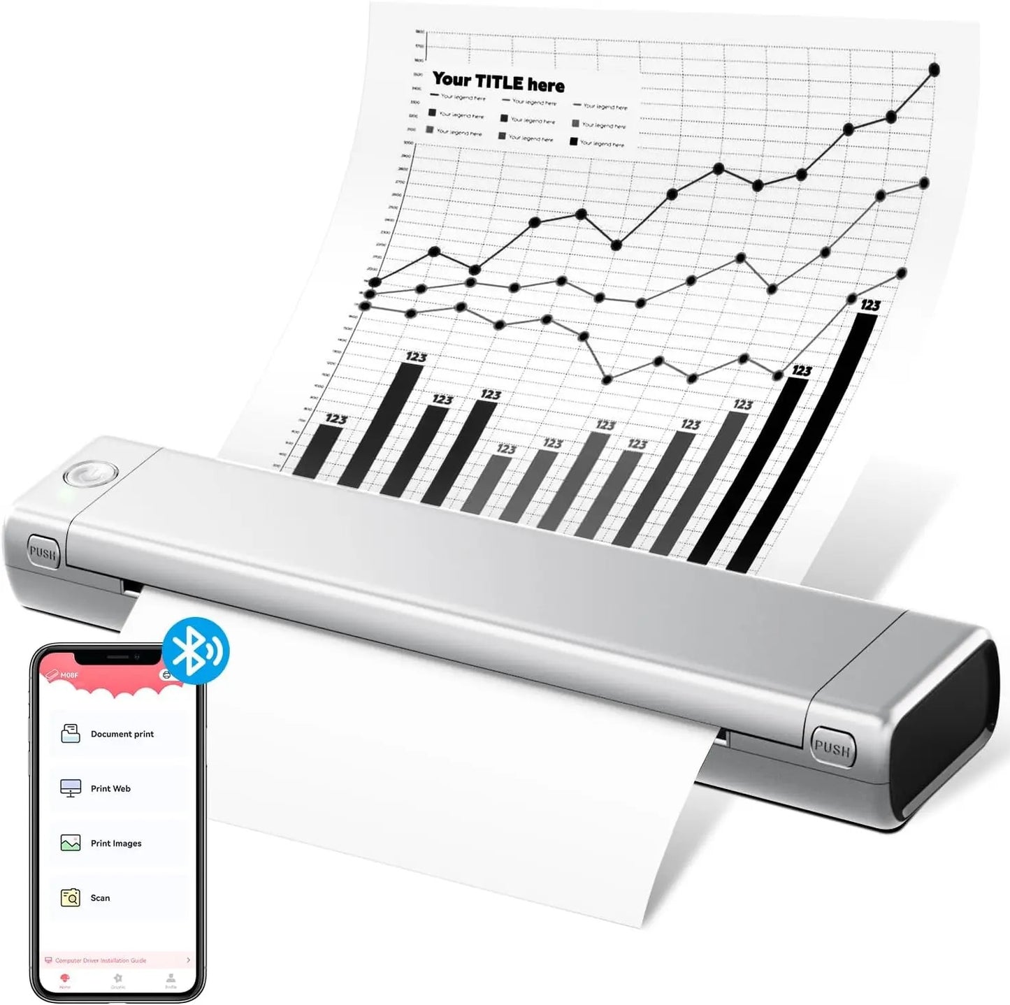 Portable Printer Wireless for Travel, Bluetooth Thermal Printer Support 8.5" X 11" US Letter &Legal, A4 & A5 Thermal Paper, Inkless Printer Compatible with iOS, Android & Laptop for Office, Car & Home (2000 Mah)