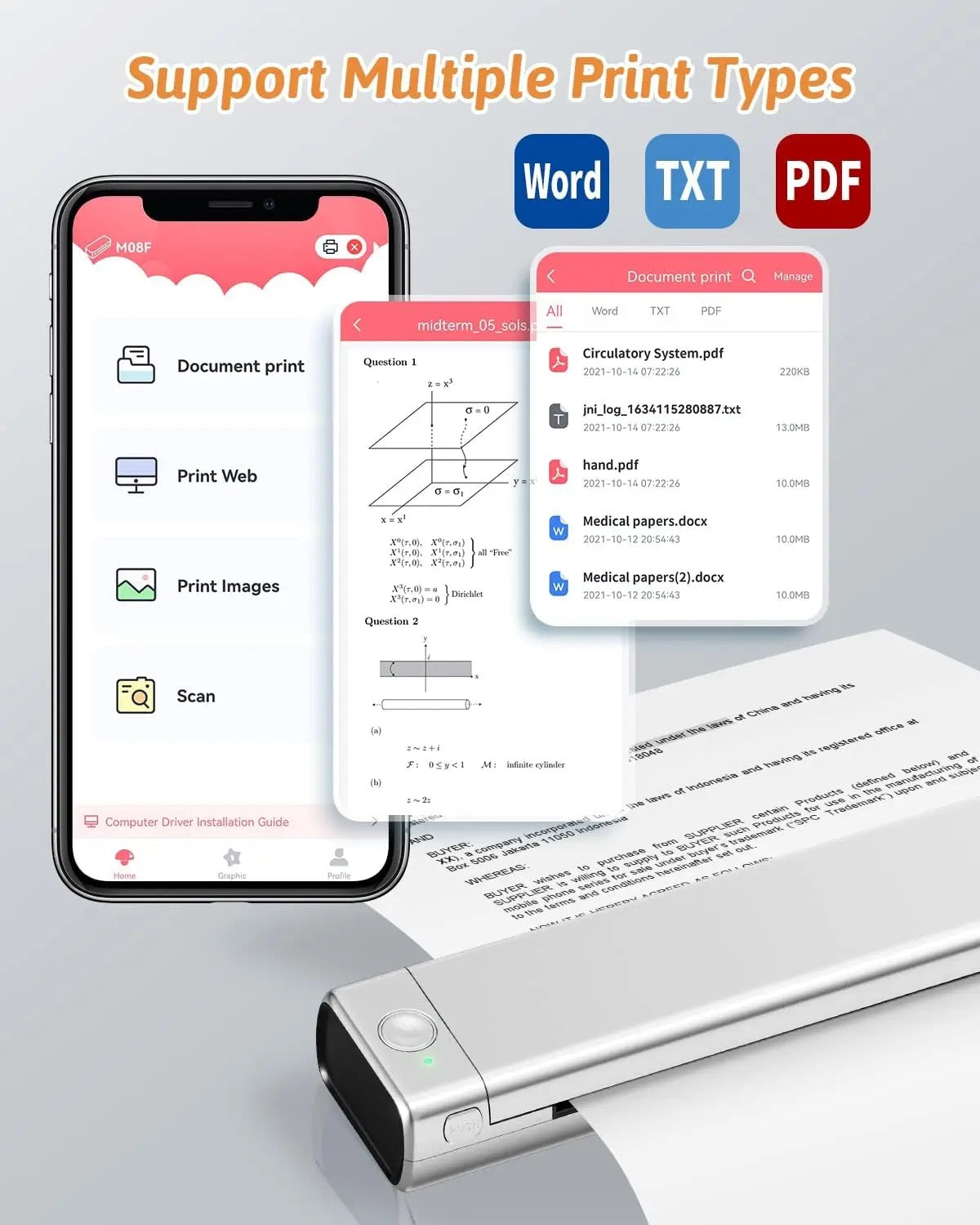 Portable Printer Wireless for Travel, Bluetooth Thermal Printer Support 8.5" X 11" US Letter &Legal, A4 & A5 Thermal Paper, Inkless Printer Compatible with iOS, Android & Laptop for Office, Car & Home (2000 Mah)