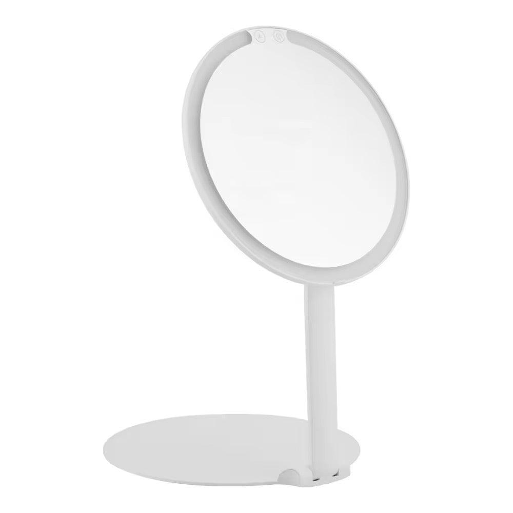 INNOVATIVE Round Portable Travel Makeup Mirror with Light, Portable Folding Make Up Tabletop Mirror with 58 LEDs 3 Colors Light Modes Rechargable Compact Vanity Mirror with Adjustable Stand -1500mah
