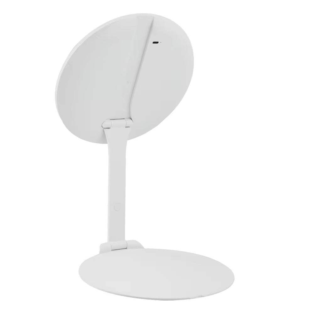 INNOVATIVE Round Portable Travel Makeup Mirror with Light, Portable Folding Make Up Tabletop Mirror with 58 LEDs 3 Colors Light Modes Rechargable Compact Vanity Mirror with Adjustable Stand -1500mah