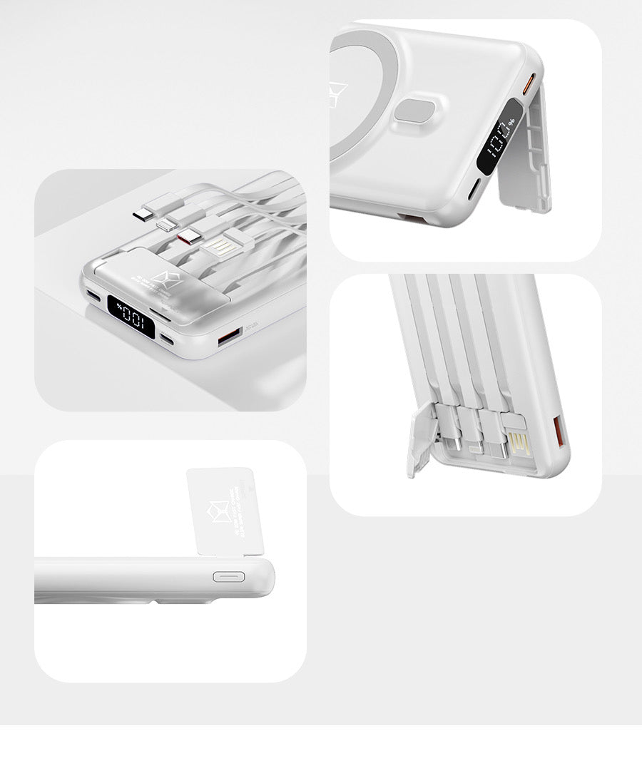 ISP X1 10000mah Portable powerbank with PD fast charging with built in wires-with foldable stand magnetic wireless charger mini wireless power bank type c charging