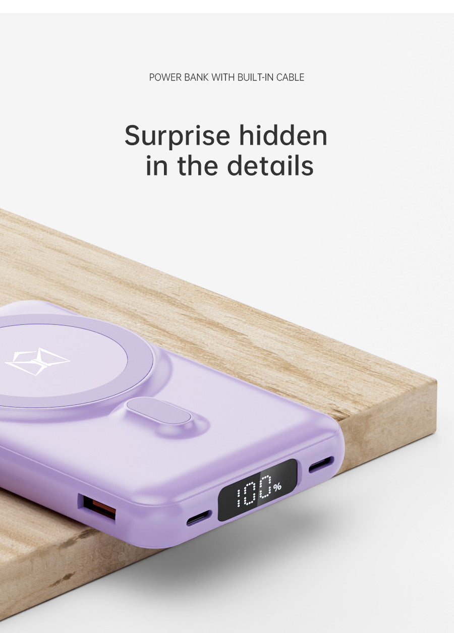 ISP X1 10000mah Portable powerbank with PD fast charging with built in wires-with foldable stand magnetic wireless charger mini wireless power bank type c charging