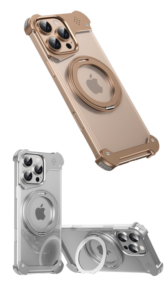 ISP Sword Alloy Case Series Metal Framless for iPhone Case,Aluminum Alloy,Compatible with MagSafe,Shockproof Military-Grade Protection,360° Rotation Magnetic Kickstand,Magnetic Phone Case