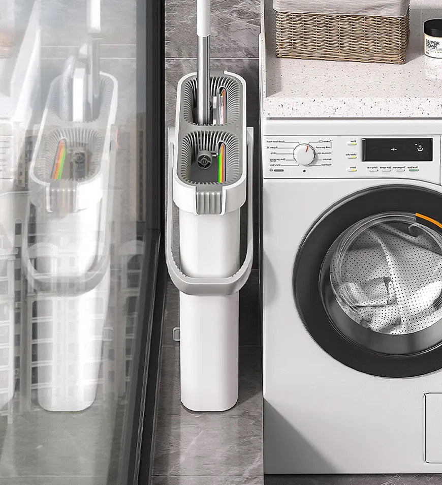 INNOVATIVE V1 Mop and Dual Water Separation Bucket Dry & Wet Wringer Set - Rotating Deep Clean Wide Mop with 5 Reusable Microfiber Pads - Hands-Free Floor Cleaning System - All Floor Types - White