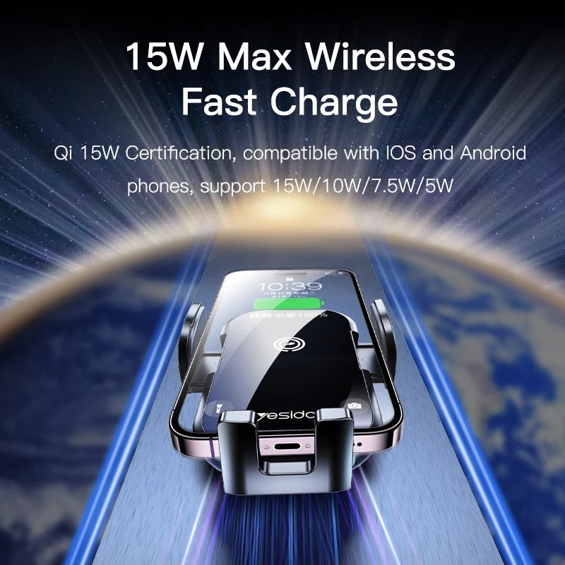 ISP Wireless Car Charger, 15W Qi Fast Aut Clamping Car Charger Phone Mount Windshield Vent Phone Holder for iPhone 14 13 12 Mini Pi 11 Xs, Samsung Galaxy S22+ S21 S10+ Note 2