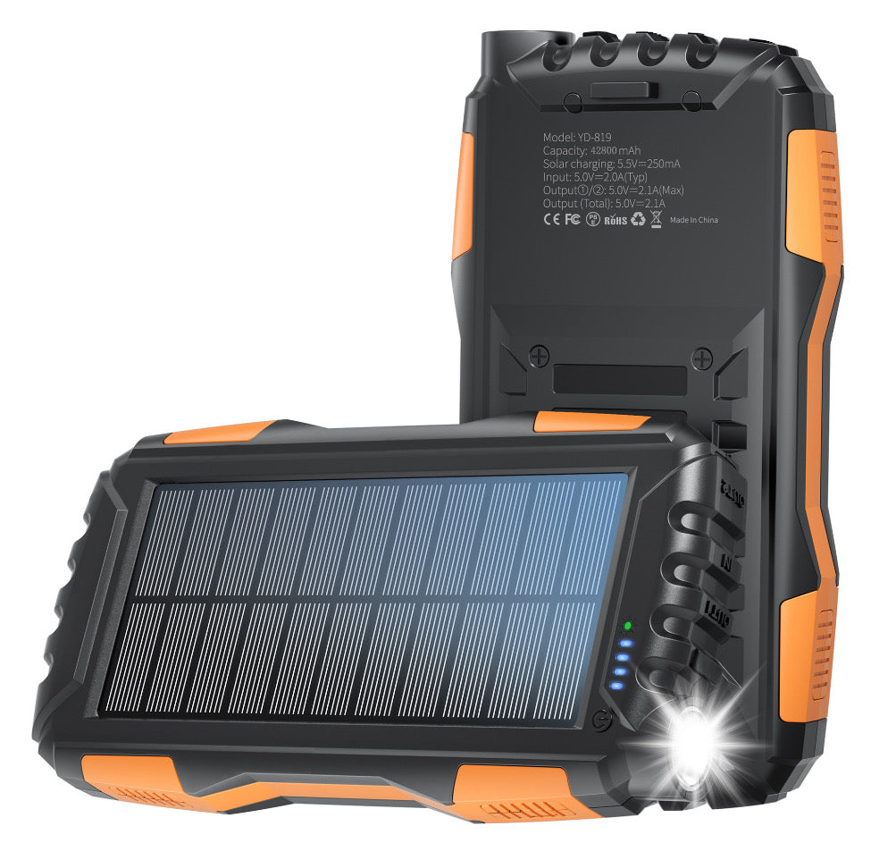 INNOVATIVE PowerBank Solar Portable-Charger - 42800maH Power Bank Large Capacity Hand Charging , IP66 Waterproof Built in 3 Output and 3 Input Cables and Flashlight 5V3.1A Fast Charger Compatible with All Smart Phones and Devices