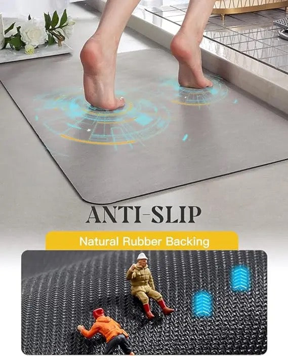 ISP New Technology Leather Absorbent Bath mat, Leather diatomite Quick Drying Bath mat, Gray Thin Bath mat, Suitable for Bathroom, Kitchen and Toilet. Mat Rug-Rubber Non Slip Quick Dry Super Absorbent 15.7” * 47.2”