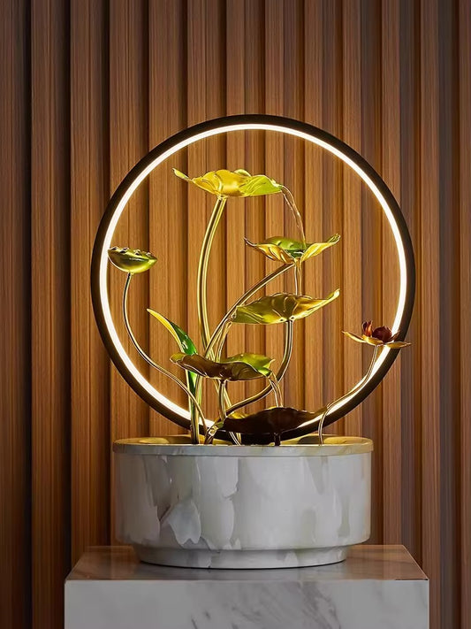 Desk Waterfall Fountain Indoor with water feature,Tabletop Mini Water Fountain Decoration Adjustable LED Light Ring