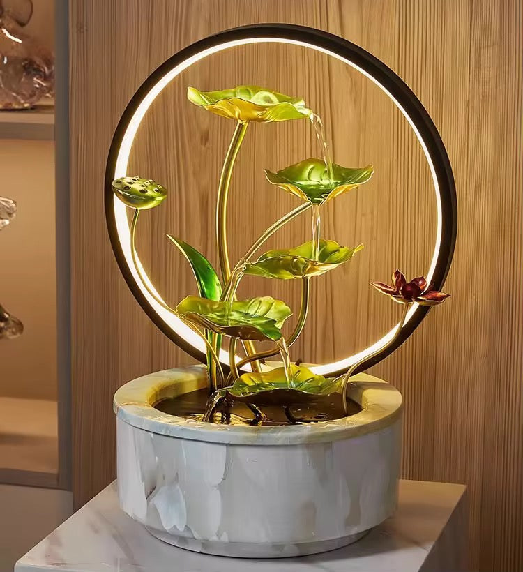 Desk Waterfall Fountain Indoor with water feature,Tabletop Mini Water Fountain Decoration Adjustable LED Light Ring