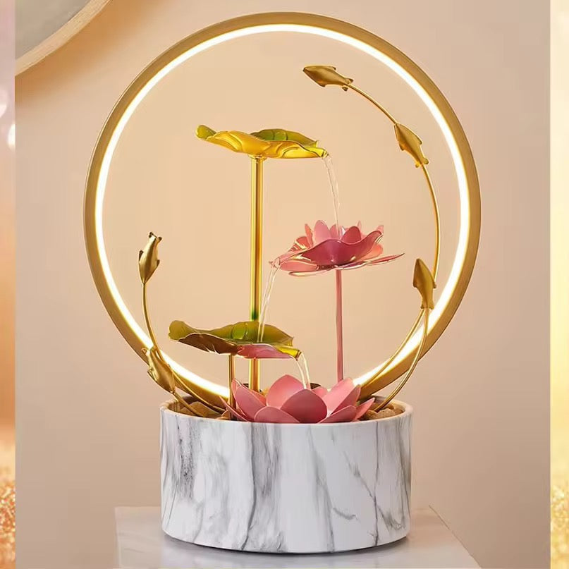 Desk Waterfall Fountain Indoor with water feature,Tabletop Mini Water Fountain Decoration Adjustable LED Light Ring