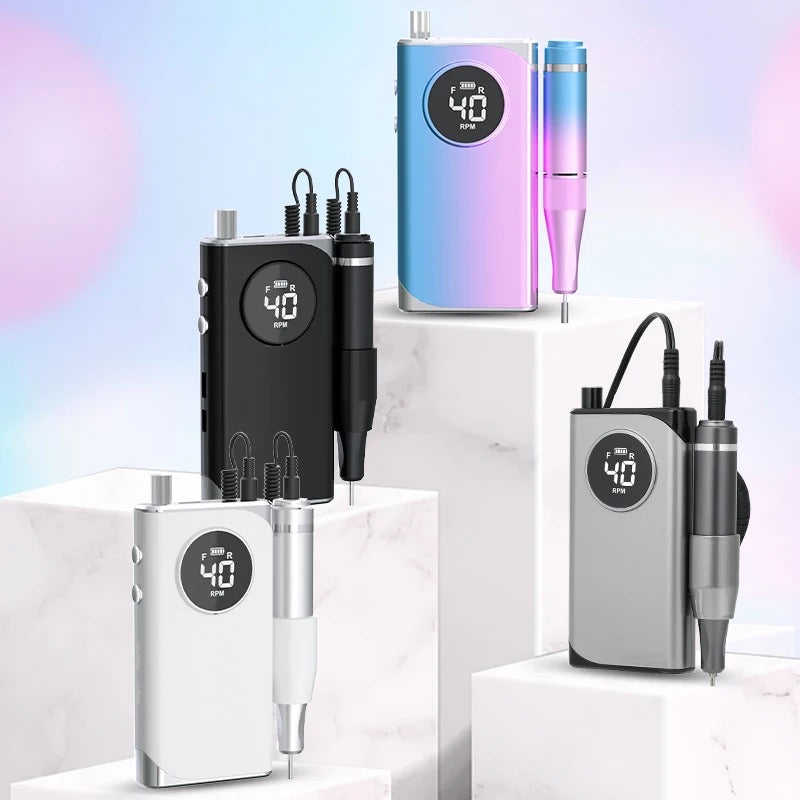 ISP 30 Watt Portable Professional LCD Nail Drill 40000RPM, Rechargeable Electric Nail File Machine EFile For Acrylic Nails Gel Polishing Removing Cordless EFile Kit with Bit Kit for Manicure,Salon & Home