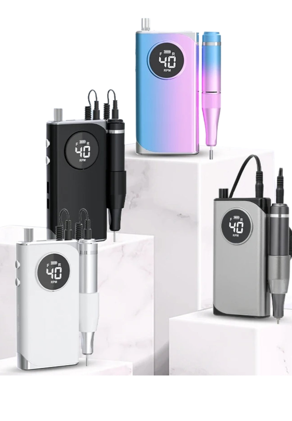 ISP 30 Watt Portable Professional LCD Nail Drill 40000RPM, Rechargeable Electric Nail File Machine EFile For Acrylic Nails Gel Polishing Removing Cordless EFile Kit with Bit Kit for Manicure,Salon & Home