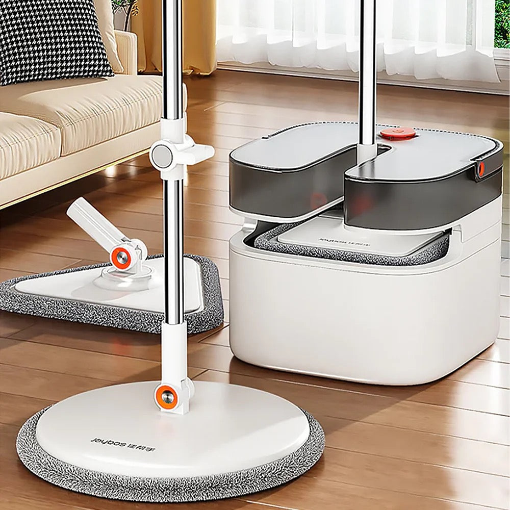 INNOVATIVE V2 360° Spin Round, Triangle , Square Mop and Bucket with 6 microfiber Replaceable Mop Pads with Self Separation Dirty and Clean Water System, Self Wringing Rotating Mop-Head for Hardwood Tile Marble Floors