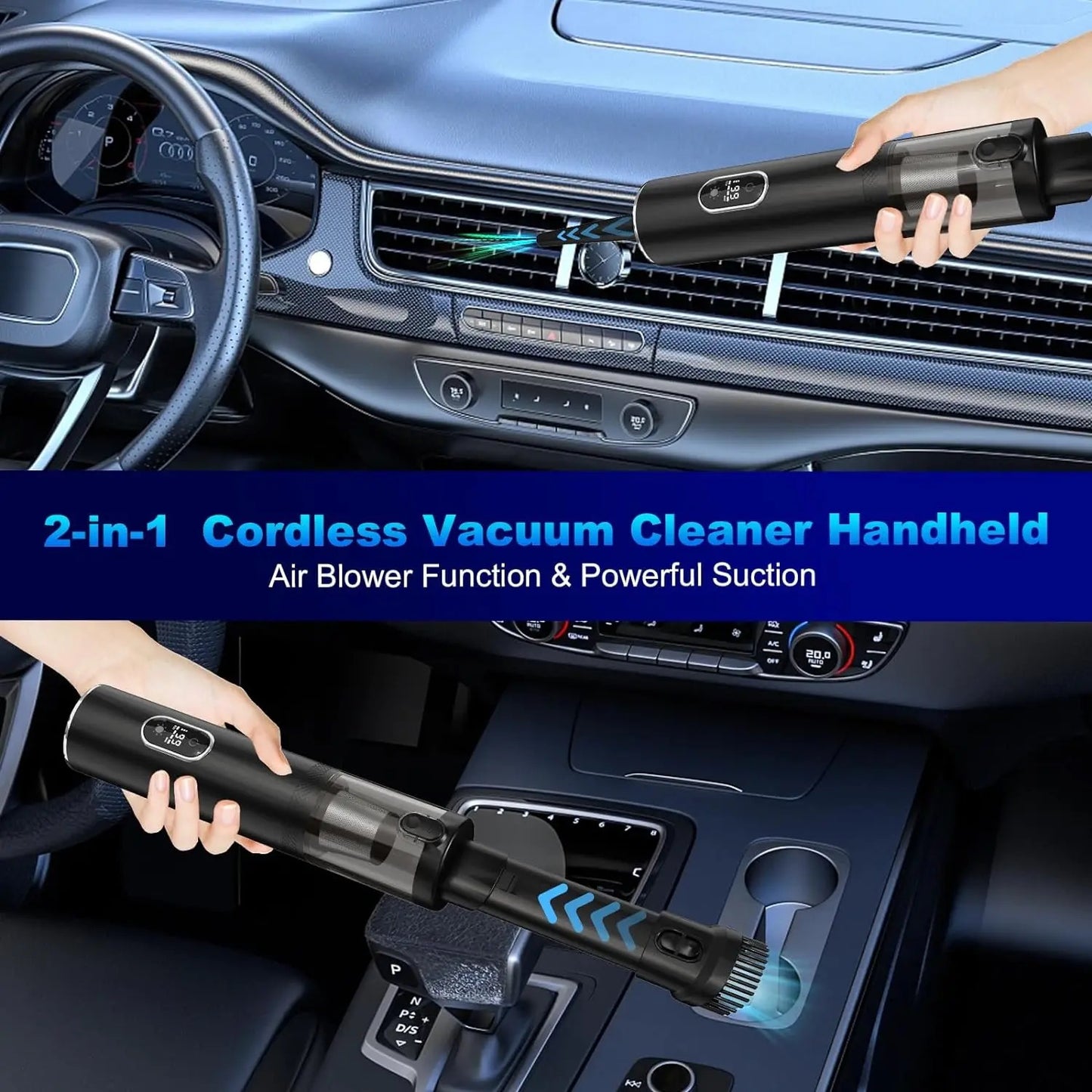 INNOVATIVE Slim S1 Cordless LED Vacuum, 13kpa/90W, 1.6LBS Lightweight, 2H Fast Charge, 30 Minutes Runtime, Detailed Clean Portable Mini Vacuum for Car Home Cleaning- (3-in-1, Blue)