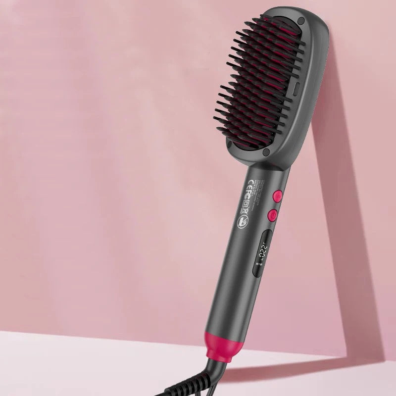 INNOVATIVE 2-in-1 Hair Straightener Brush, Ring Hair Straightener Comb Straightening Brush for Women with 5 temps 100-220° LED and free comb 20s Fast Heating & Dual Voltage