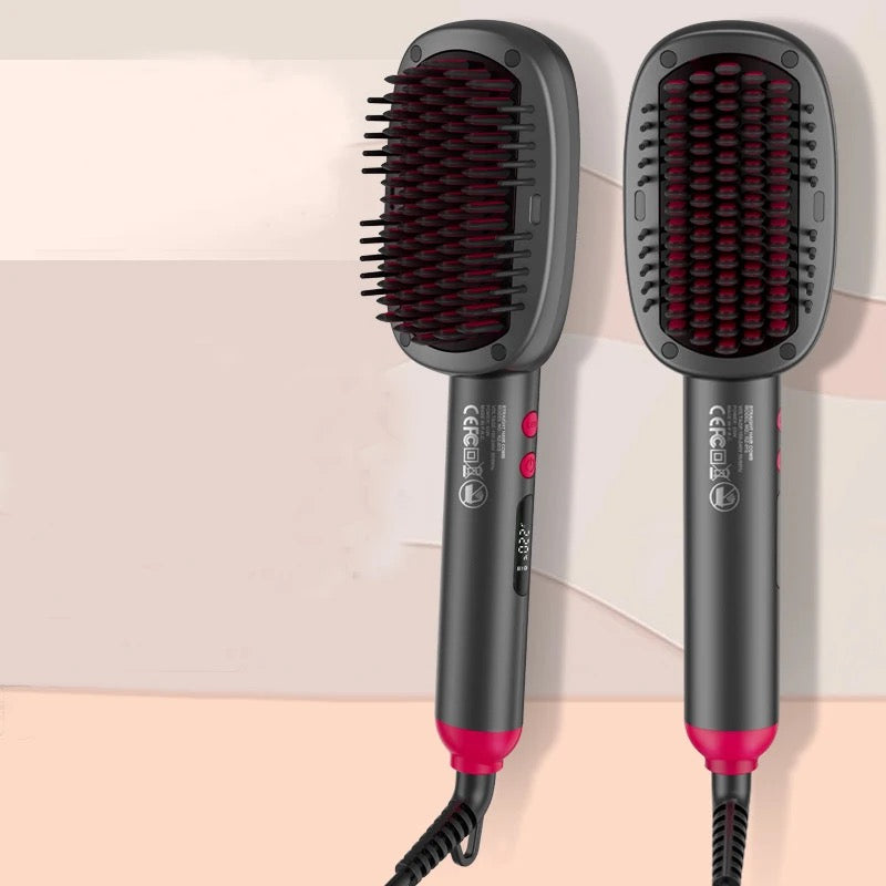 INNOVATIVE 2-in-1 Hair Straightener Brush, Ring Hair Straightener Comb Straightening Brush for Women with 5 temps 100-220° LED and free comb 20s Fast Heating & Dual Voltage