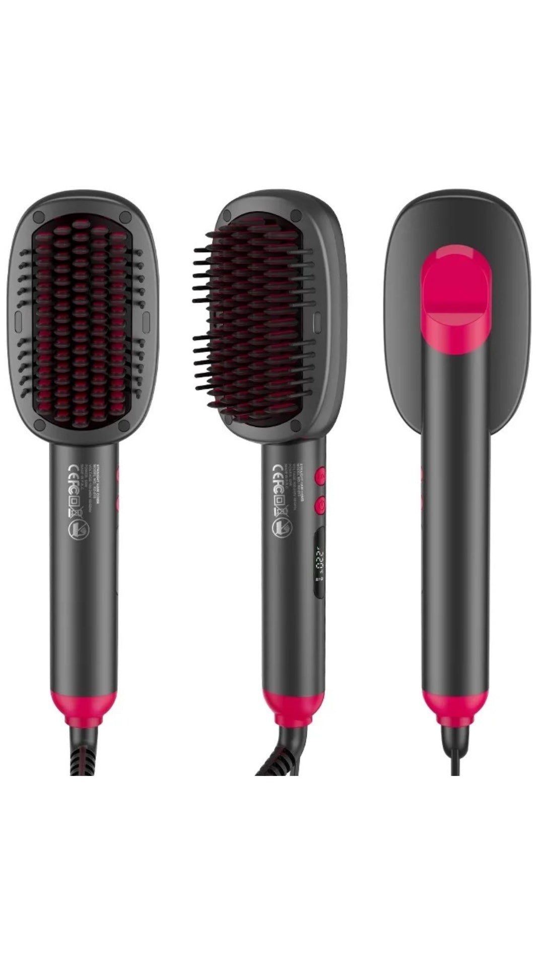INNOVATIVE 2-in-1 Hair Straightener Brush, Ring Hair Straightener Comb Straightening Brush for Women with 5 temps 100-220° LED and free comb 20s Fast Heating & Dual Voltage