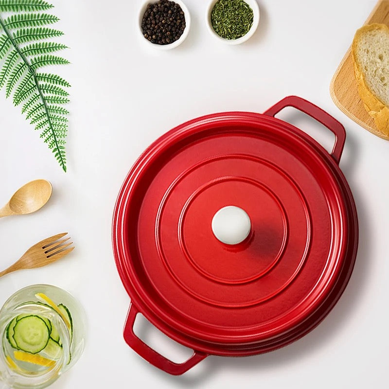 6QT/28cm Enamelled Dutch Oven Pot with Lid, Cast Iron Dutch Oven with Dual Handles for Bread Baking, Cooking, Non-stick Enamel Coated Cookware