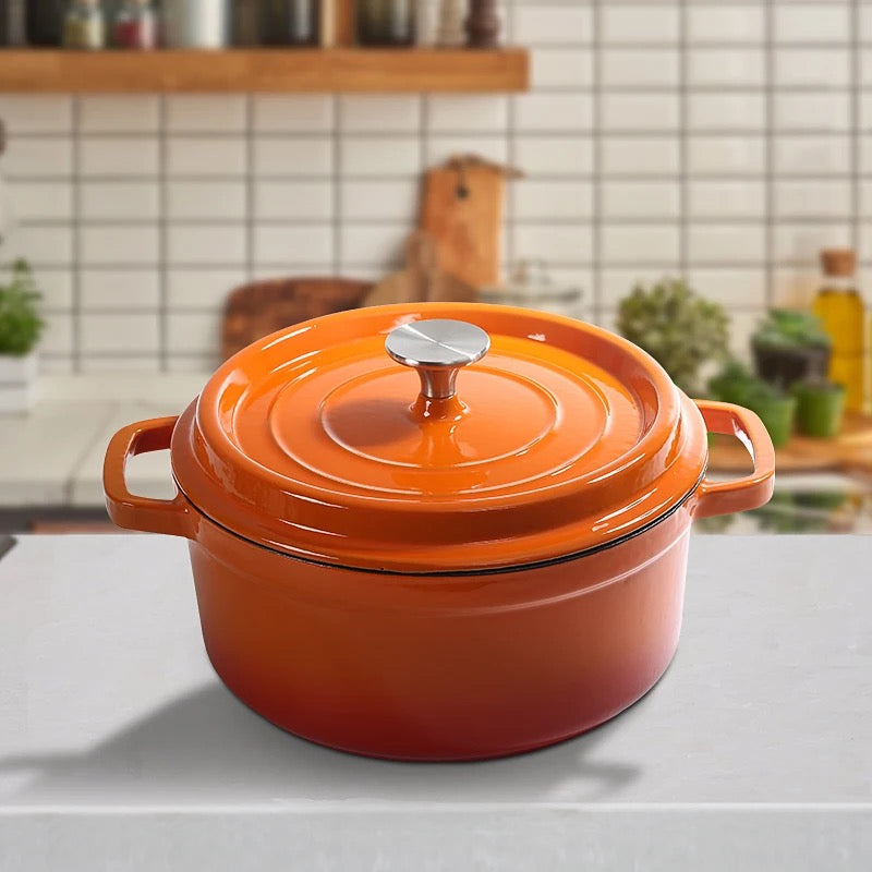 6QT/28cm Enamelled Dutch Oven Pot with Lid, Cast Iron Dutch Oven with Dual Handles for Bread Baking, Cooking, Non-stick Enamel Coated Cookware
