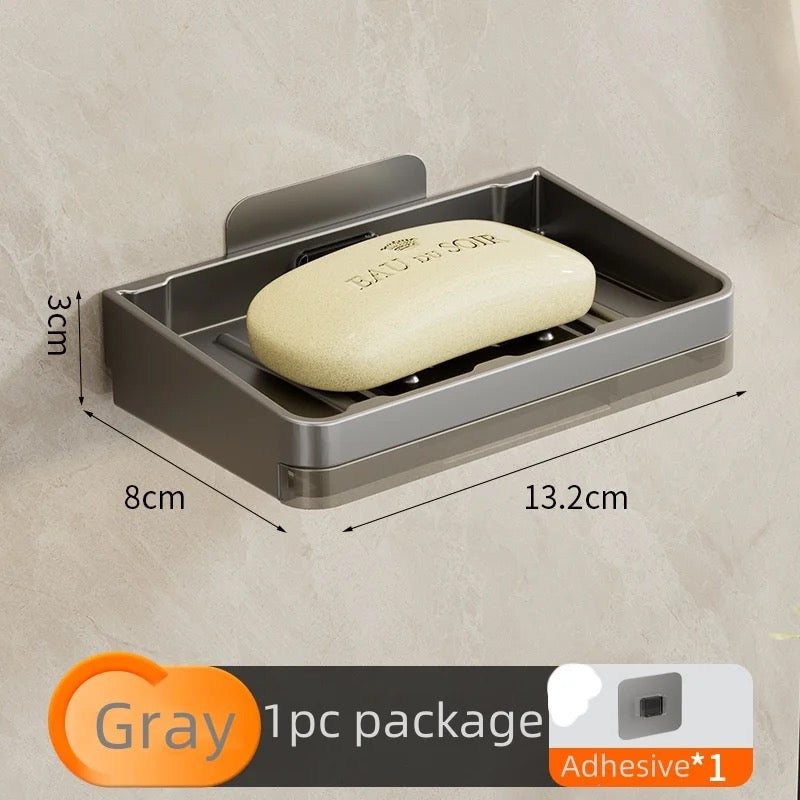 Drainage bath soap dish with hooks & adhesive