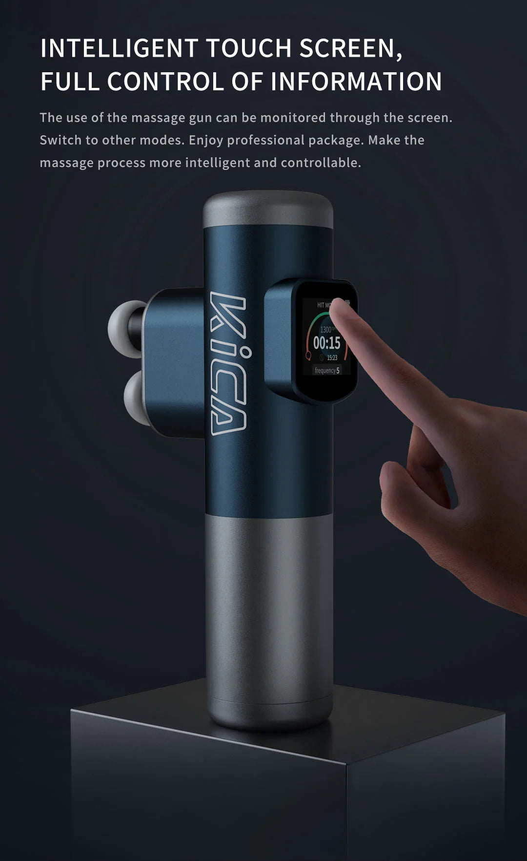 Kica Pro Double-Head Mini Massage Gun with LED Display Touchscreen, Handheld Deep Tissue Percussion Muscle Massage Gun for Therapy and Relaxation, 6 Massage Heads 10 Speeds Power Brushless Motor