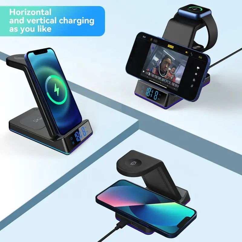 ISP 5 in 1 Wireless Charging Station for Apple - Charger Stand Dock for Apple Watch 8/7/SE/6/5/4/3/2, iPhone 15-12 Pro Max SE XS X, AirPods Pro/3/2. Compatible with Huawei, Samsung, Xiaomi