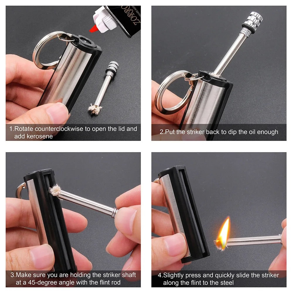 Stainless steel forever lighter with keychain