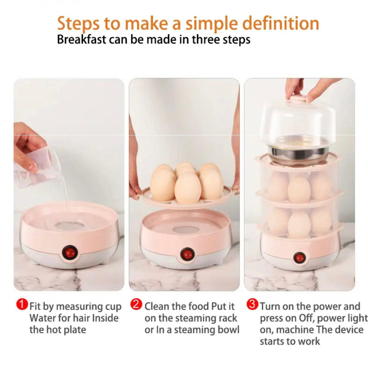 INNOVATIVE Double Tier Egg Cooker, Boiler, Rapid Maker & Poacher, Meal Prep for Week, Family Sized Meals: Up To 14 Large Boiled Eggs, Poaching and Steaming trays Included with bamboo cleaning brush (pink)