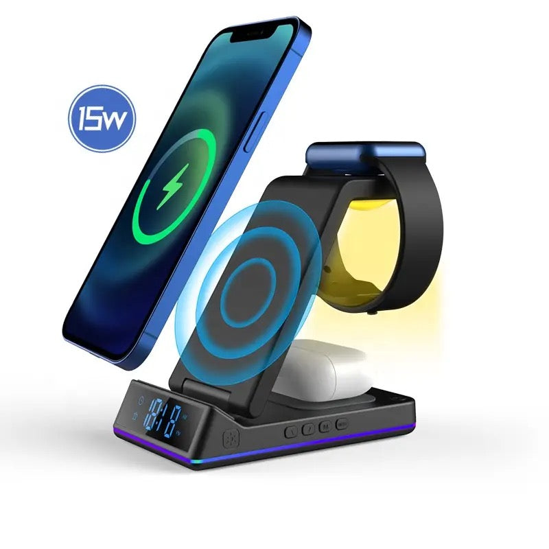 ISP 5 in 1 Wireless Charging Station for Apple - Charger Stand Dock for Apple Watch 8/7/SE/6/5/4/3/2, iPhone 15-12 Pro Max SE XS X, AirPods Pro/3/2. Compatible with Huawei, Samsung, Xiaomi