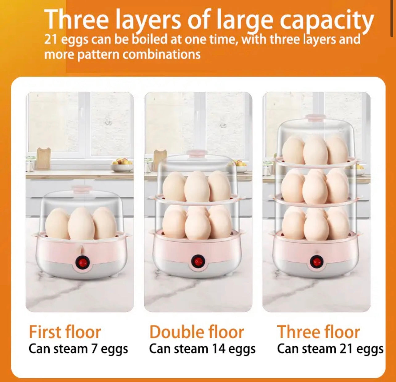 INNOVATIVE Double Tier Egg Cooker, Boiler, Rapid Maker & Poacher, Meal Prep for Week, Family Sized Meals: Up To 14 Large Boiled Eggs, Poaching and Steaming trays Included with bamboo cleaning brush (pink)