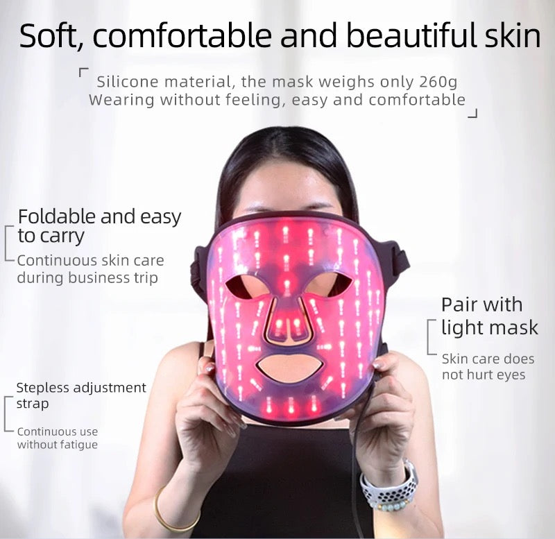 INNOVATIVE Skin LED Light Therapy Face , Neck & Chest Mask 480 Lamp Beads & Soft Mask | Red Light Therapy Treatment Device | Anti-Aging Face Mask for Wrinkle Reduction - 3000 mAh