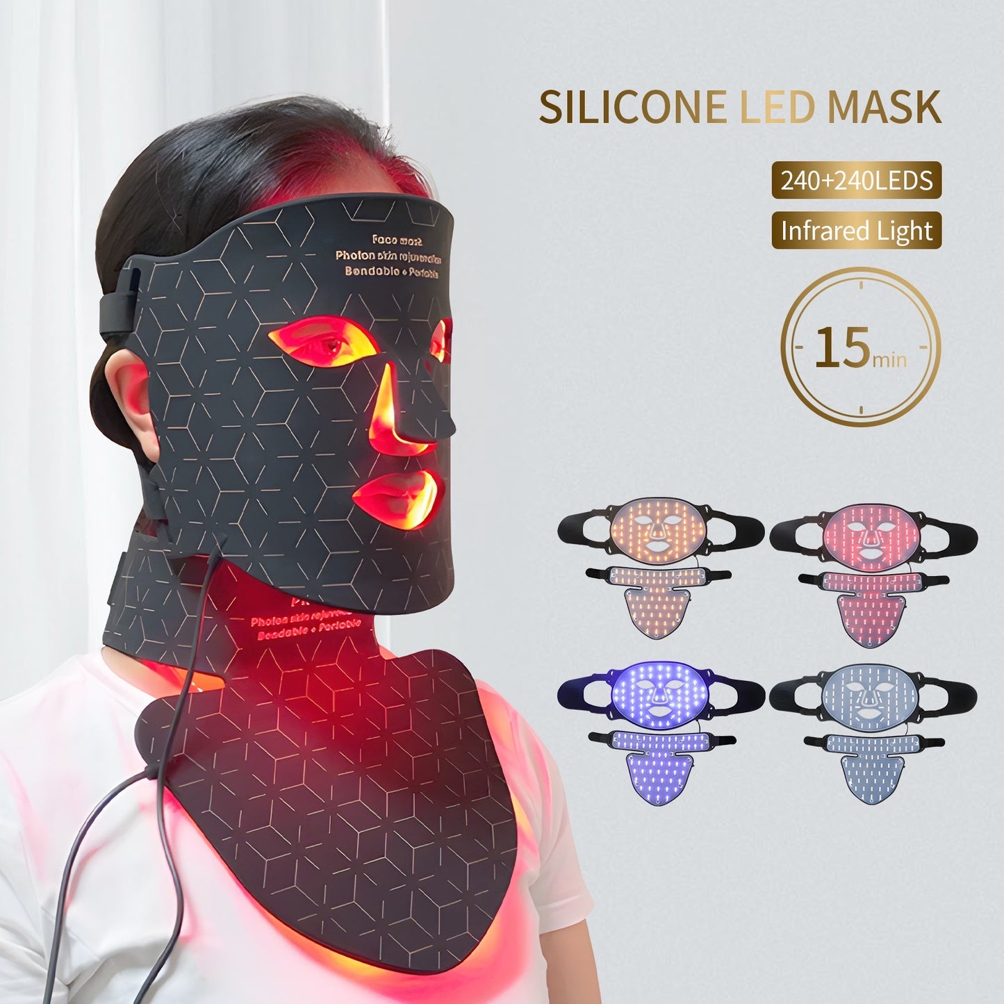 INNOVATIVE Skin LED Light Therapy Face , Neck & Chest Mask 480 Lamp Beads & Soft Mask | Red Light Therapy Treatment Device | Anti-Aging Face Mask for Wrinkle Reduction - 3000 mAh