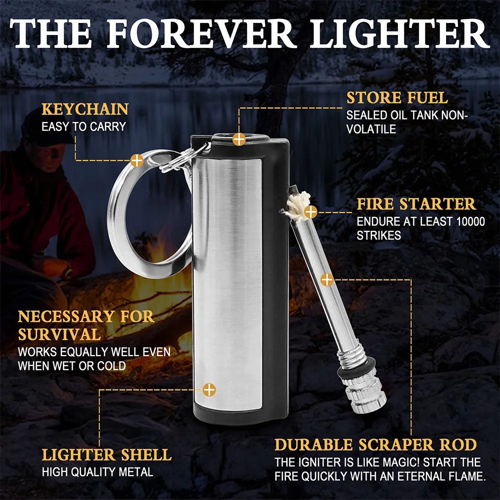 Stainless steel forever lighter with keychain