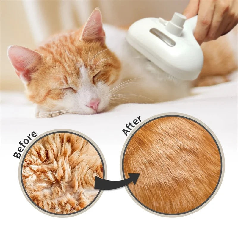 Steamy Cat Brush  3-In-1 Cat Steamy Brush, Rechargeable self-cleaning ,Pet Hair Removal Comb Removing Tangled and Loose Hair