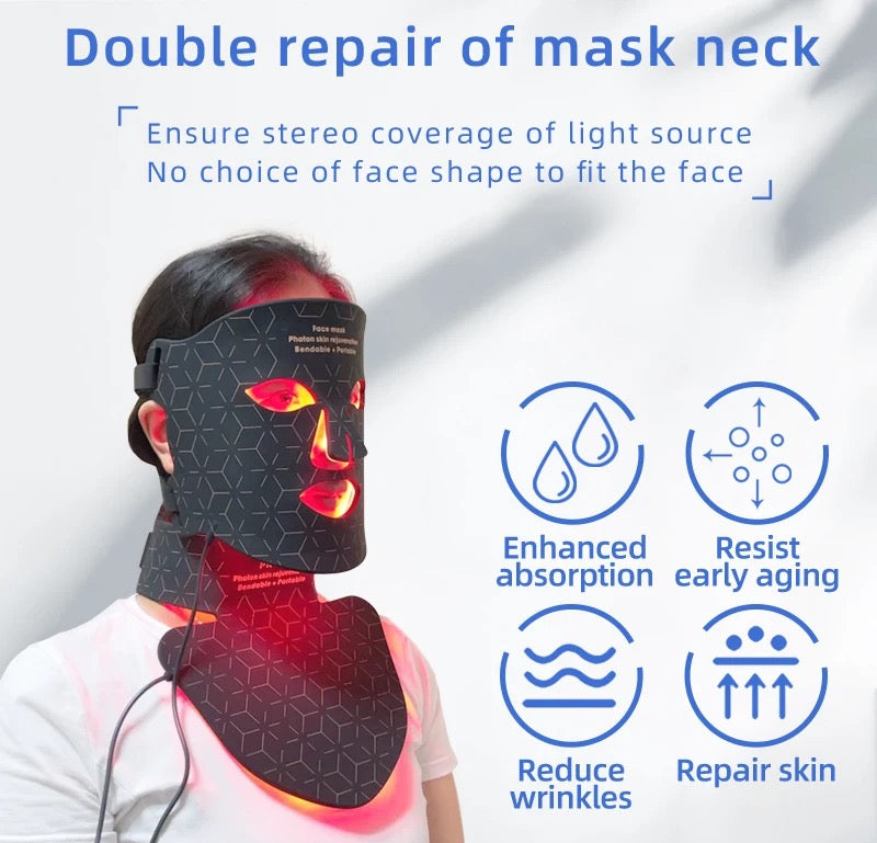 INNOVATIVE Skin LED Light Therapy Face , Neck & Chest Mask 480 Lamp Beads & Soft Mask | Red Light Therapy Treatment Device | Anti-Aging Face Mask for Wrinkle Reduction - 3000 mAh