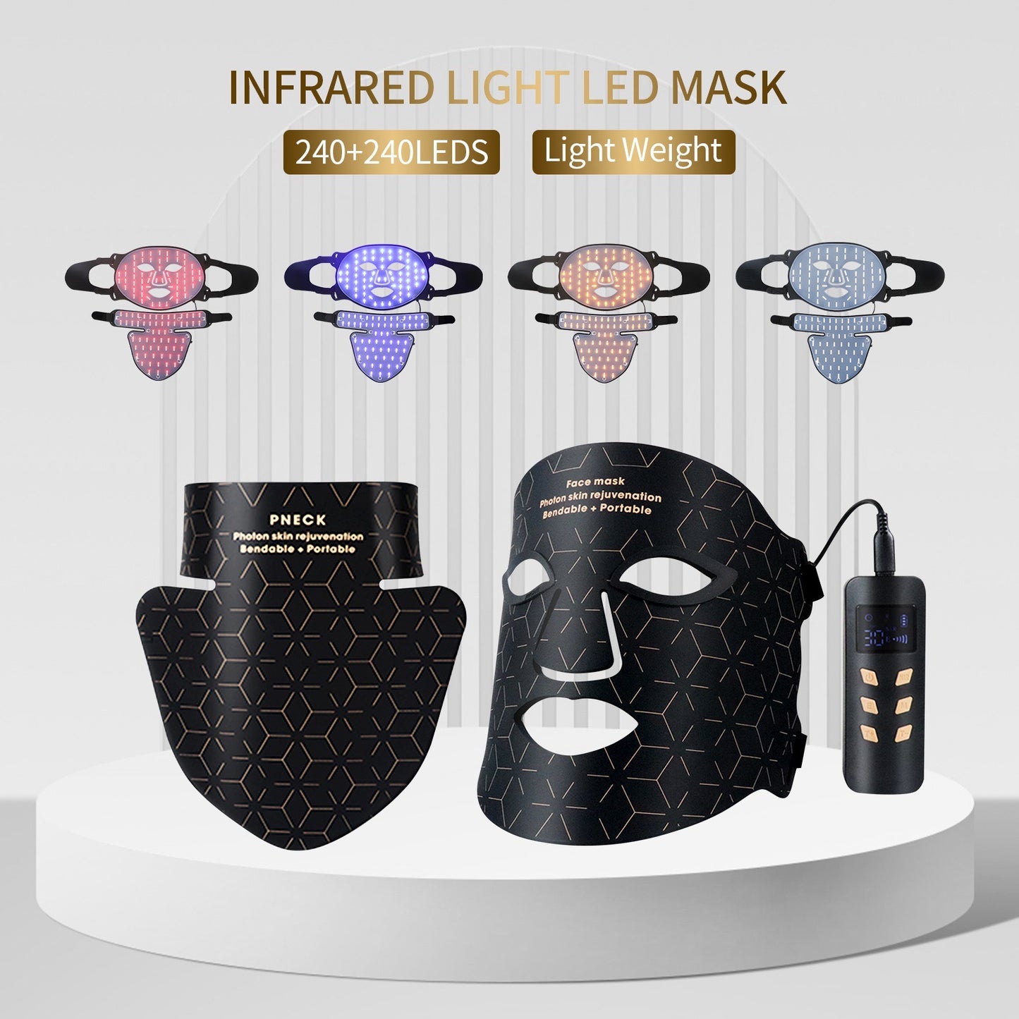 INNOVATIVE Skin LED Light Therapy Face , Neck & Chest Mask 480 Lamp Beads & Soft Mask | Red Light Therapy Treatment Device | Anti-Aging Face Mask for Wrinkle Reduction - 3000 mAh