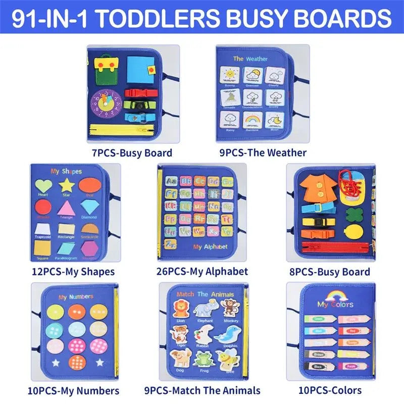 ISP 91-IN-1 Busy Board Educational Toddler Felt Activities For 1 ,2 3 4 Year Old boys & girls to Learn Fine Motor Skills