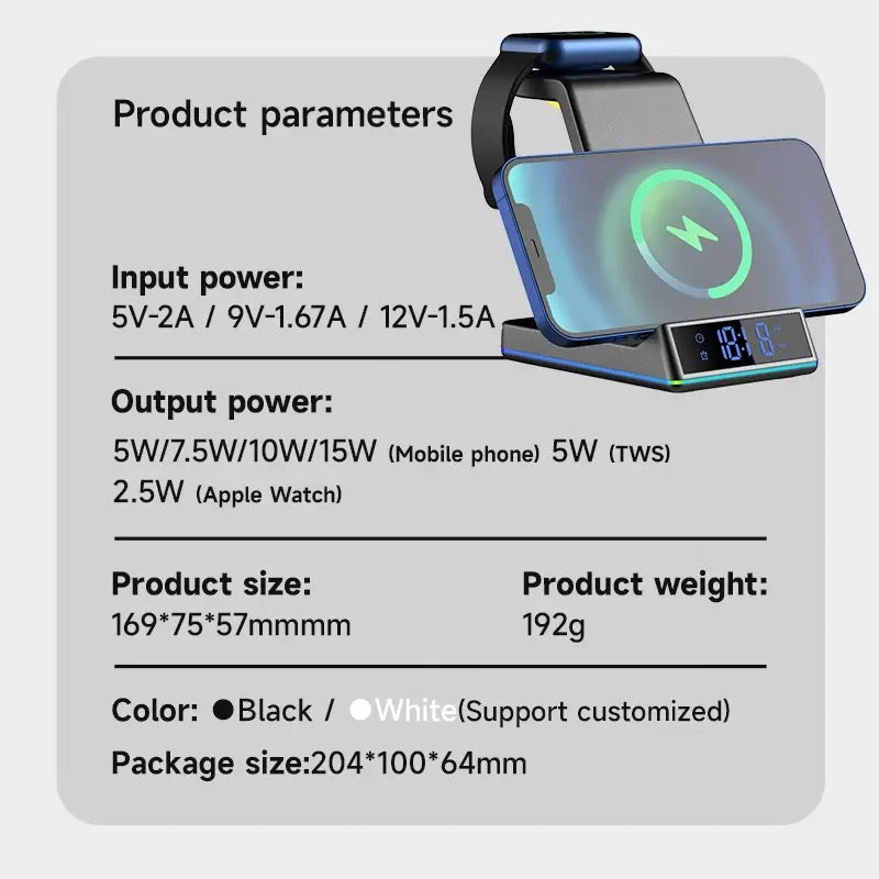 ISP 5 in 1 Wireless Charging Station for Apple - Charger Stand Dock for Apple Watch 8/7/SE/6/5/4/3/2, iPhone 15-12 Pro Max SE XS X, AirPods Pro/3/2. Compatible with Huawei, Samsung, Xiaomi