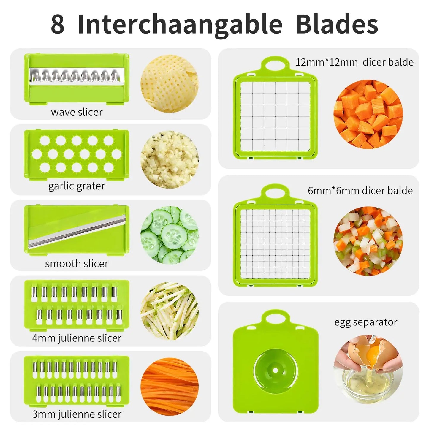 12-in-1 multifunctional slicer:Slicer, Multifunctional, Kitchen, Food preparation, Chopper, Cutter, Dicer, Grater, Julienne, Vegetable, Fruit, Salad