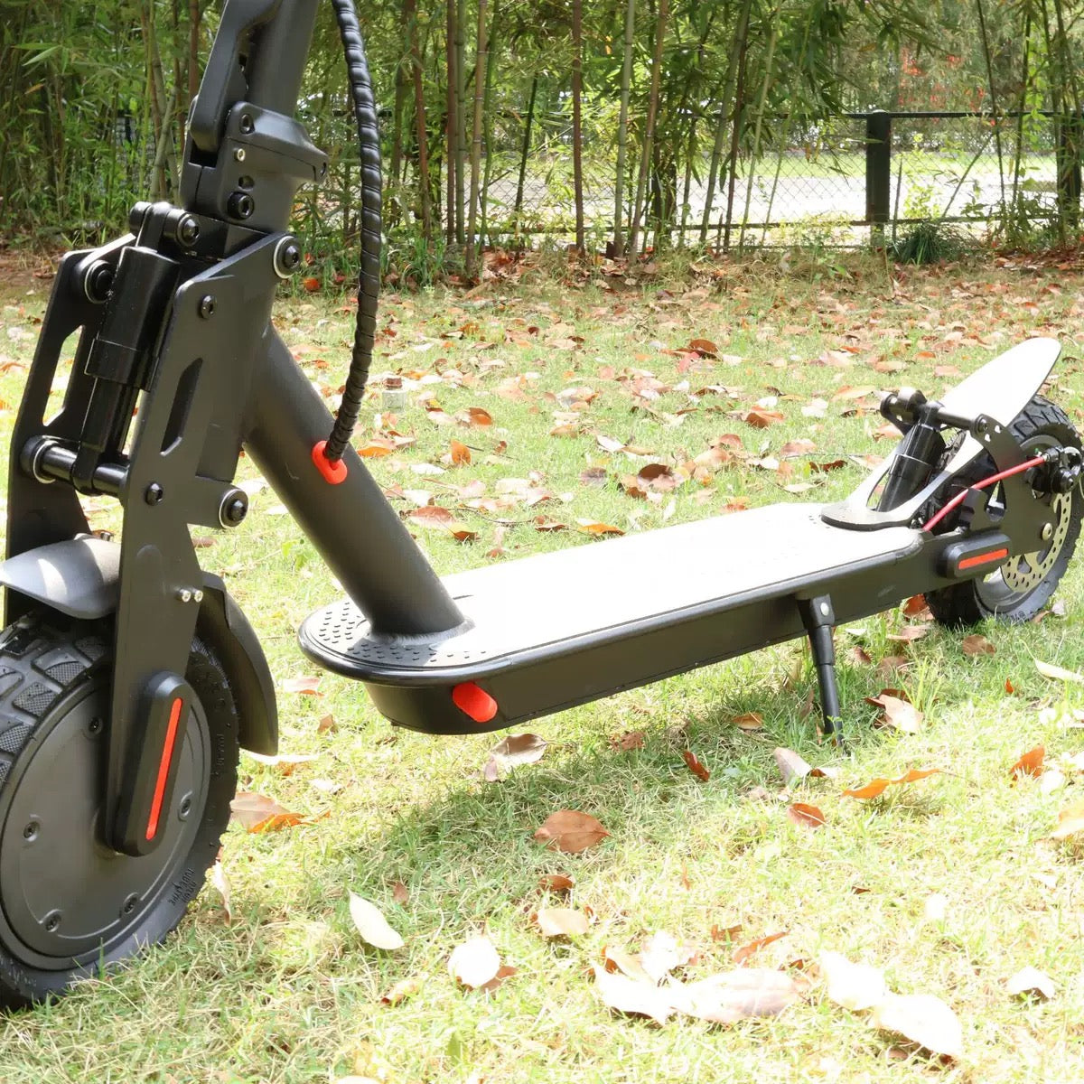 INNOVATIVE 9” inches EV Scooter Upgraded Dual Shock Absorber Brushless Electric Motor 350Watt Motor(18mph/30km/h) LED Display Preview Speed At Any Time, With Seat , Side Step LED Strip - Headlight & Tail Light Commuting Electric Scooter for Adults
