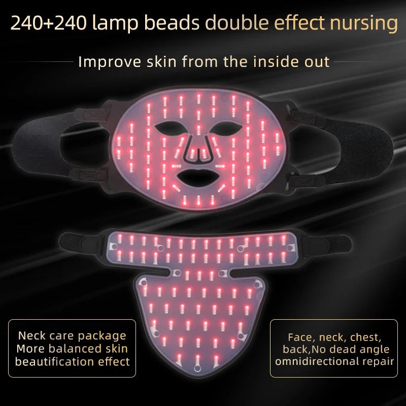 INNOVATIVE Skin LED Light Therapy Face , Neck & Chest Mask 480 Lamp Beads & Soft Mask | Red Light Therapy Treatment Device | Anti-Aging Face Mask for Wrinkle Reduction - 3000 mAh