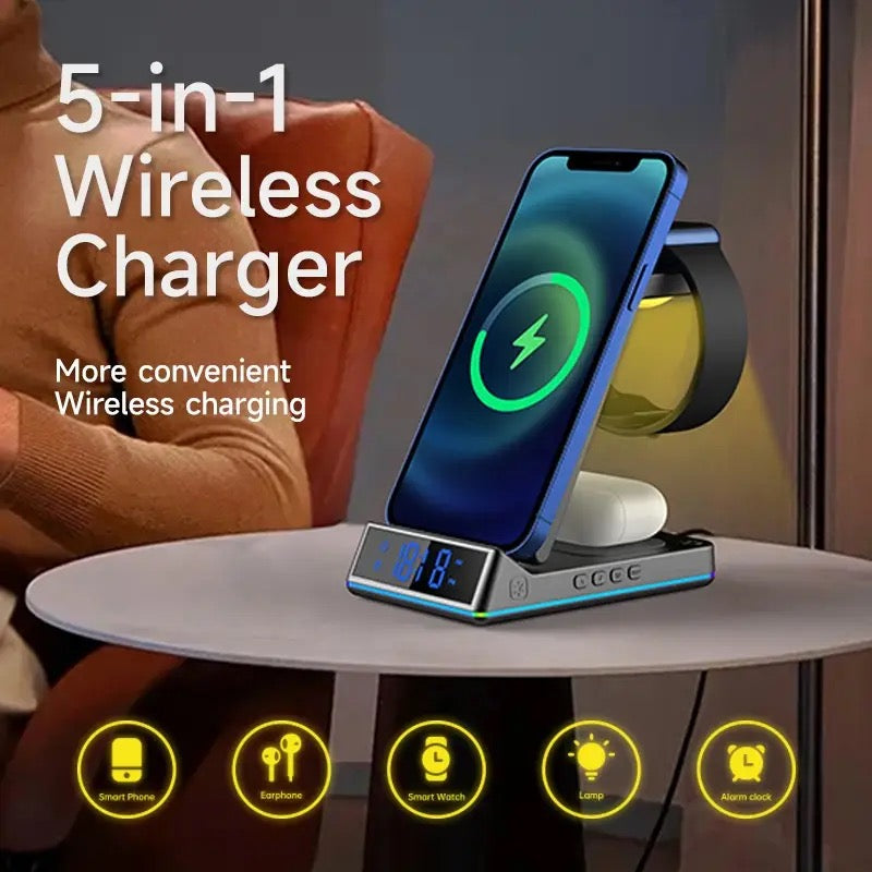 ISP 5 in 1 Wireless Charging Station for Apple - Charger Stand Dock for Apple Watch 8/7/SE/6/5/4/3/2, iPhone 15-12 Pro Max SE XS X, AirPods Pro/3/2. Compatible with Huawei, Samsung, Xiaomi