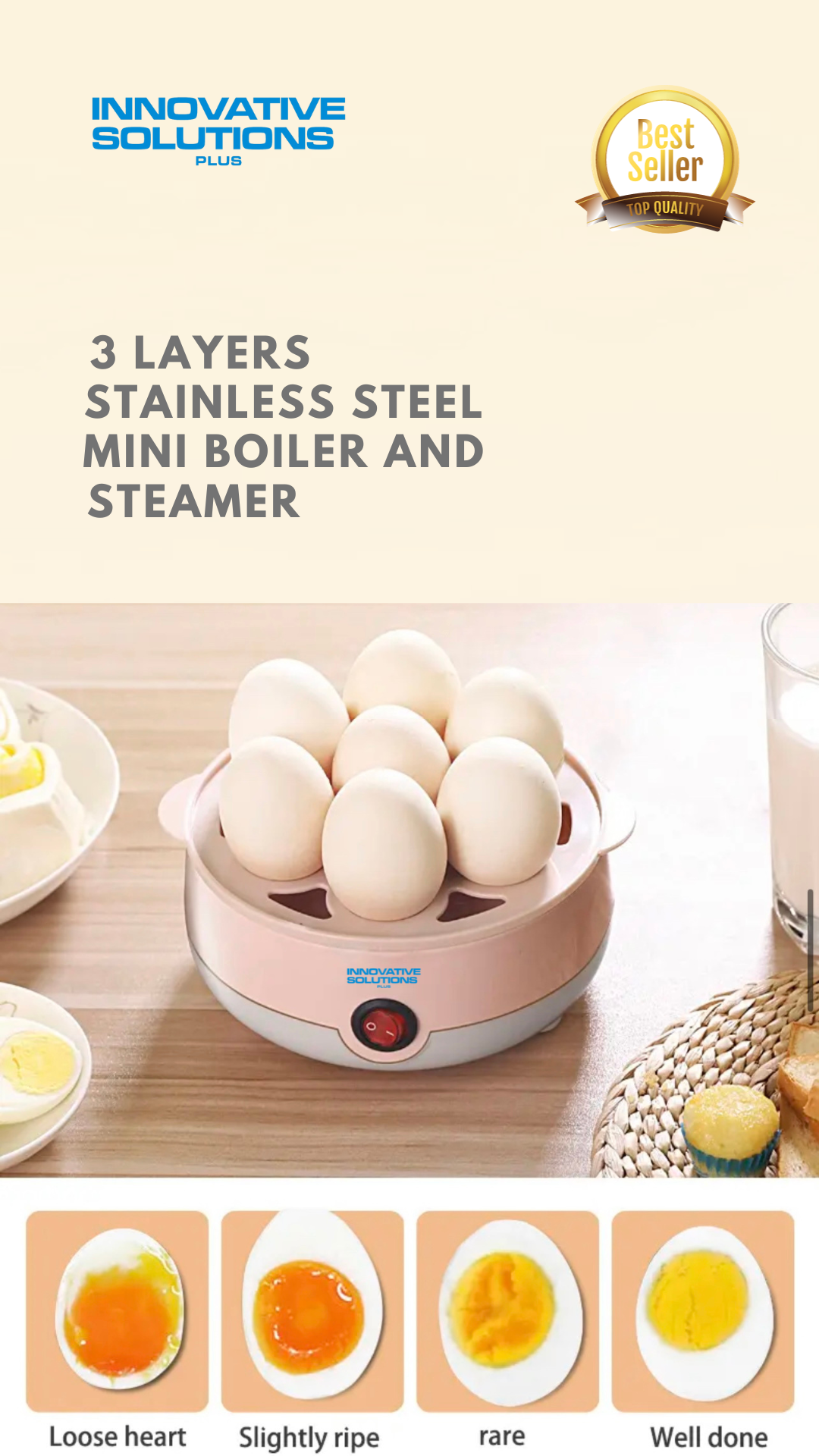 INNOVATIVE Double Tier Egg Cooker, Boiler, Rapid Maker & Poacher, Meal Prep for Week, Family Sized Meals: Up To 14 Large Boiled Eggs, Poaching and Steaming trays Included with bamboo cleaning brush (pink)