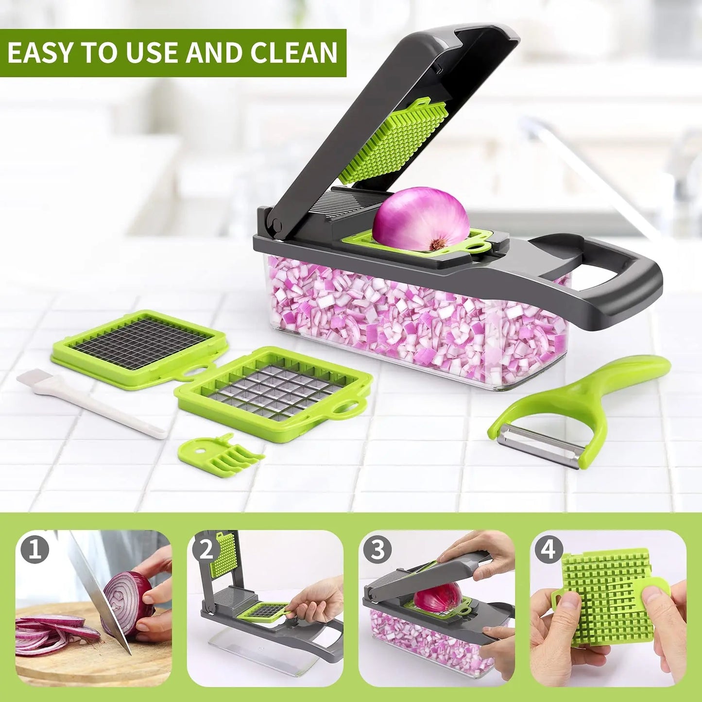 12-in-1 multifunctional slicer:Slicer, Multifunctional, Kitchen, Food preparation, Chopper, Cutter, Dicer, Grater, Julienne, Vegetable, Fruit, Salad