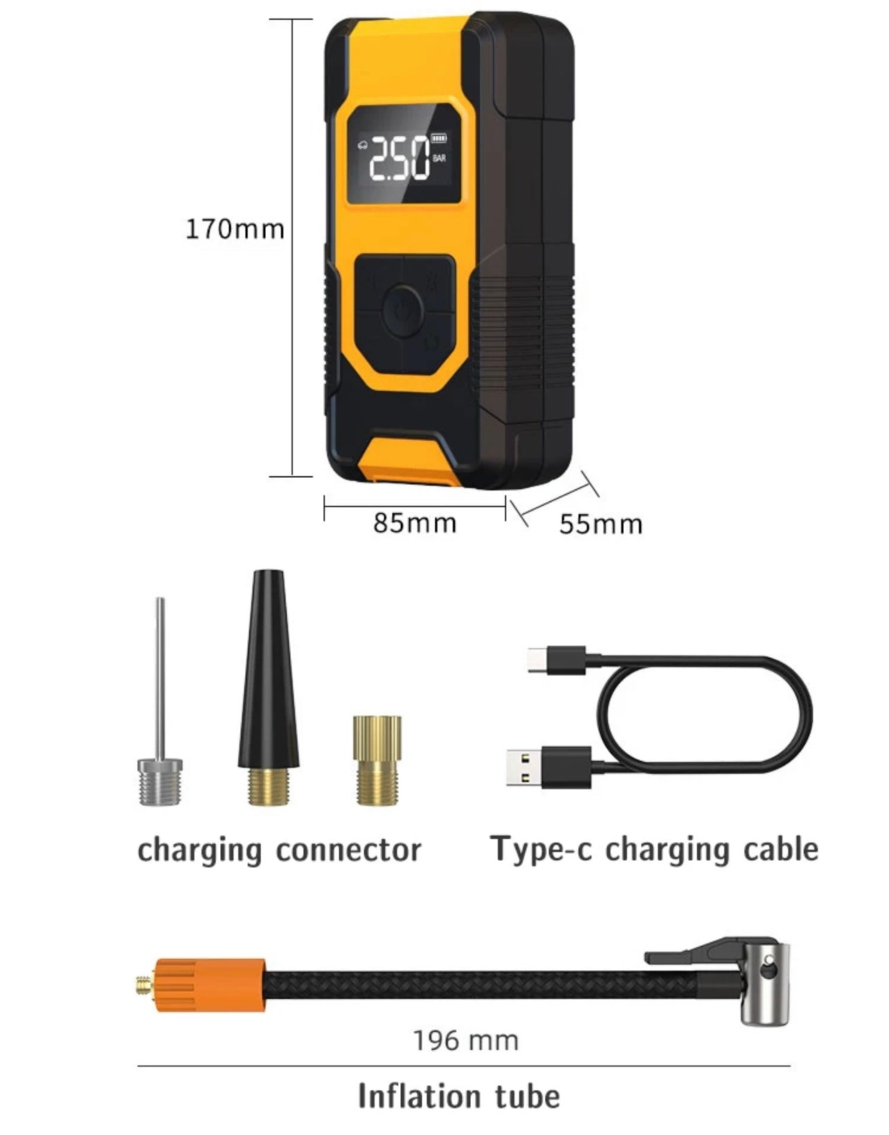 7500mAh Tire Inflator Portable Air Compressor/Pump for Car Tires w/Digital Tire Pressure Gauge - Air Compressor - Motorcycle, Electric Bike Pump and Bicycle Pump w/LED Light And Powerbank