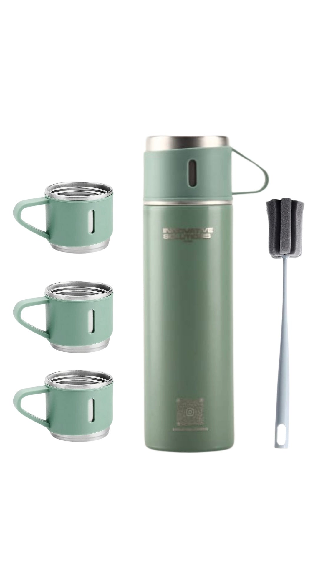 Eco friendly Stainless Steel 500ml/ 16.9oz infused 304 stainless steel vacuum thermos insulated water bottle 3 cups for Coffee, Hot Drink and Cold Drink Water Flask with Free Brush